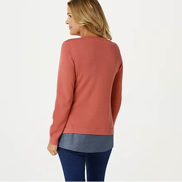 Denim & Co 2-fer Sweater with Denim Trim size L - Picture 2 of 2